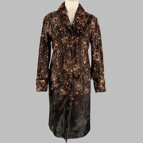 BURBERRY PRORSUM Pre-Fall 2013 Size 8 Brown & Tan Calf Hair Animal Print Coat - Picture 1 of 8